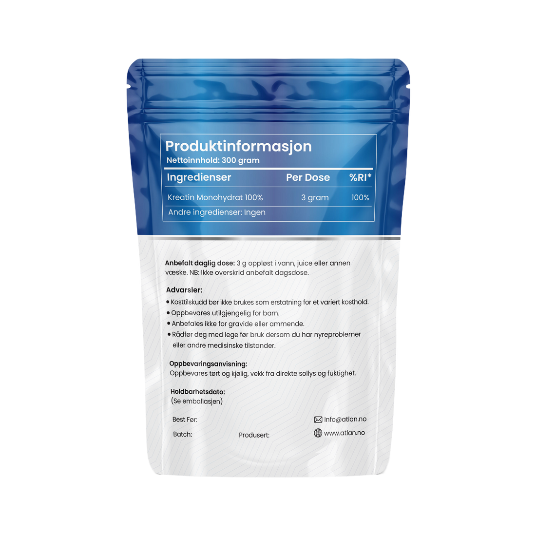 Kreatinmonohydrat 99,98% Rent 300 g Atlan