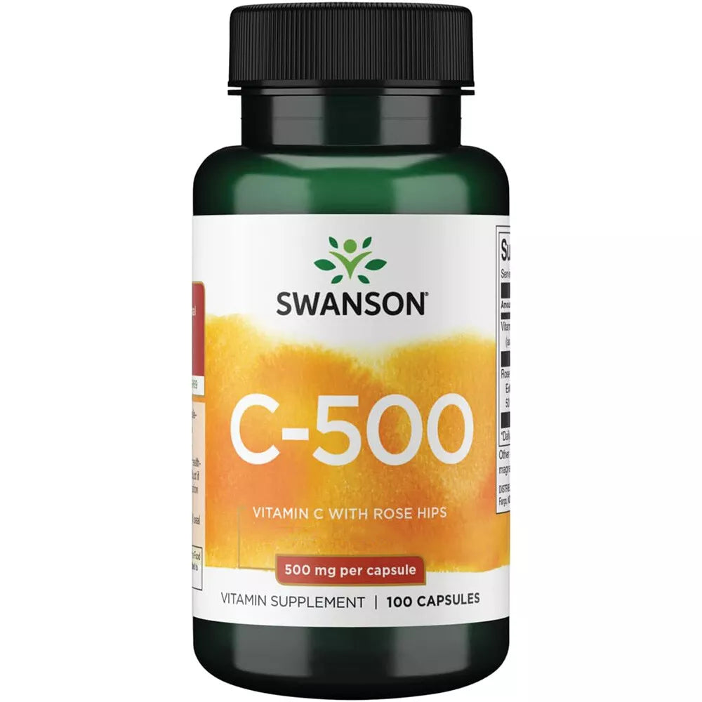 Vitamin C 500 mg med rosenkapsler 100 kapsler Swanson